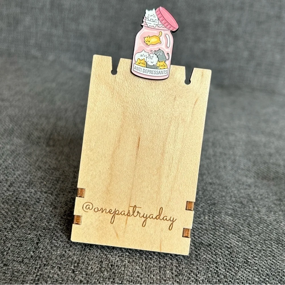 Fun, Kawaii Style ANTIDEPRESSANTS Cat Brooch Pin, Pink, Black, Gold, White